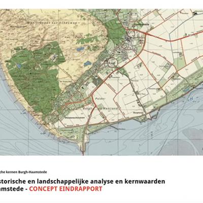 kaart kop van Schouwen met tekst cultuurhistorische en landschappelijke analyse en kernwaarden'' 