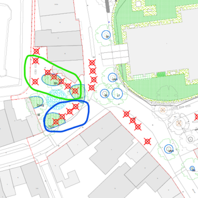 kaartje met daarop aangegeven de locatie van de verwijderde bomen